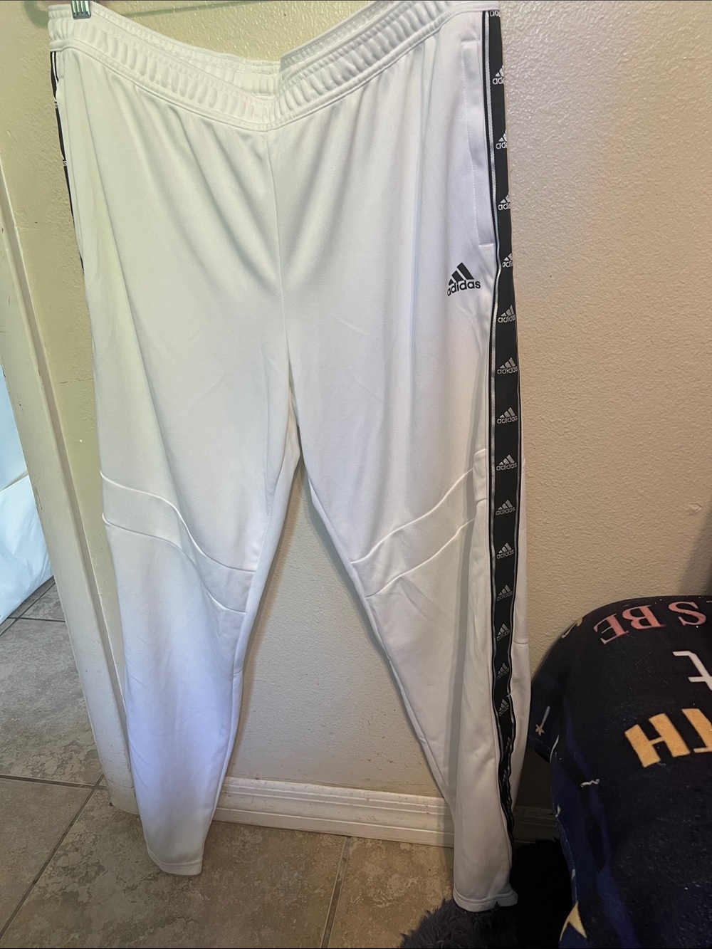 Adidas Women’s Tiro White Athletic Track Pants with Black Logo Tape